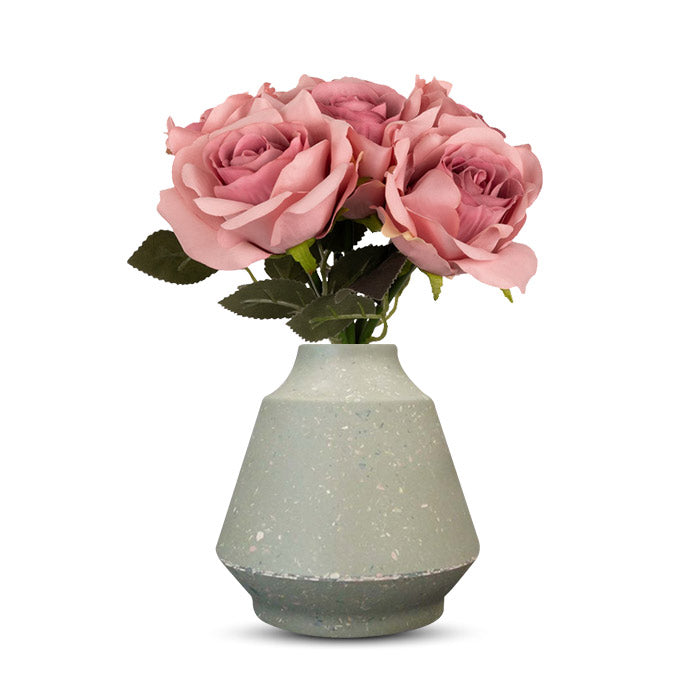 Artificial Dusty Pink Roses Bouquet in a Green Skandi Vase