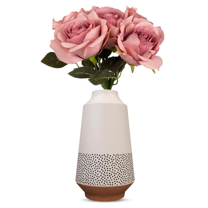 Artificial Dusty Pink Roses Bouquet in a Off-White Nordic Vase