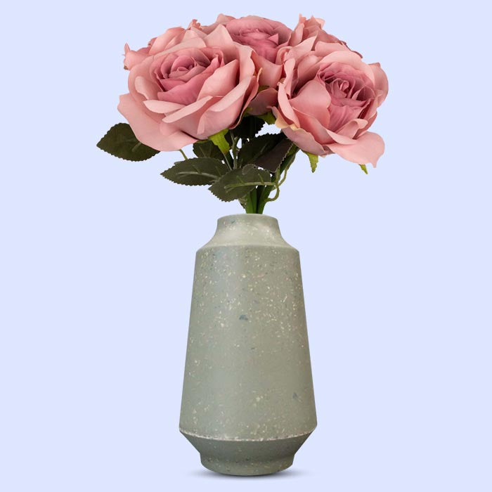 Artificial Dusty Pink Roses Bouquet in a Skandi Green Vase