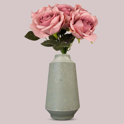 Artificial Dusty Pink Roses Bouquet in a Skandi Green Vase