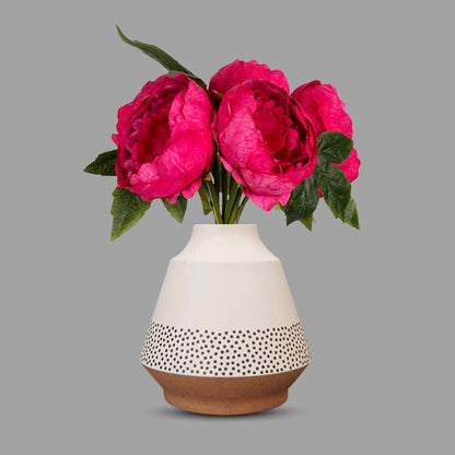 Artificial Fuchsia Pink Peonies Bouquet in a Off-White Skandi Vase