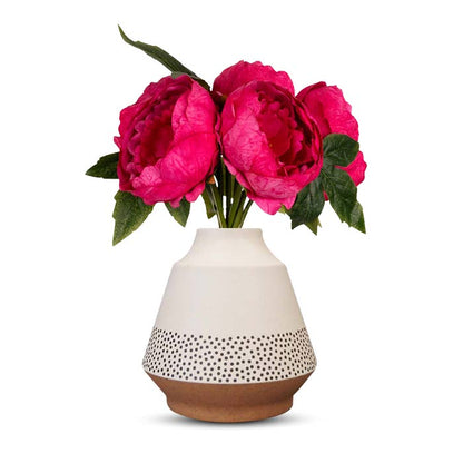 Artificial Fuchsia Pink Peonies Bouquet in a Off-White Skandi Vase