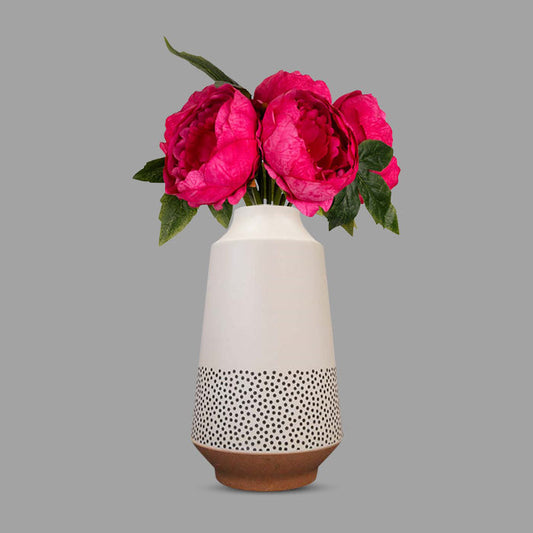 Artificial Fuchsia Pink Peonies Bouquet in a Off-White Nordic Vase