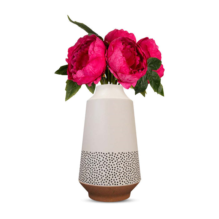 Artificial Fuchsia Pink Peonies Bouquet in a Off-White Nordic Vase