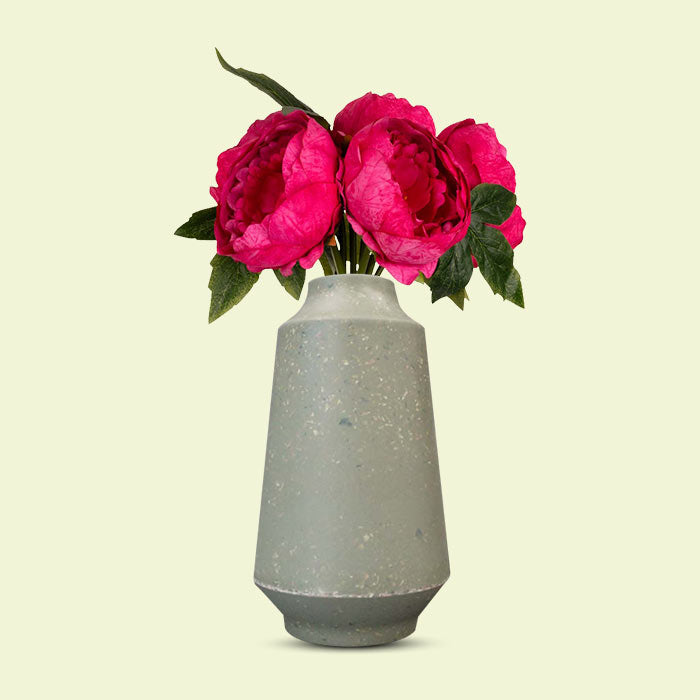 Artificial Fuchsia Pink Peonies Bouquet in a Skandi Green Vase