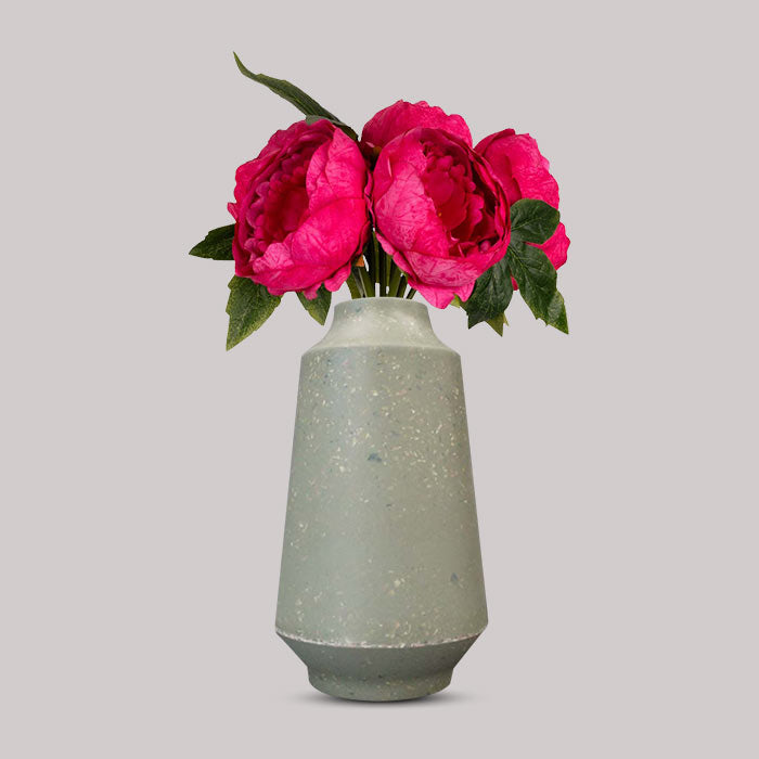 Artificial Fuchsia Pink Peonies Bouquet in a Skandi Green Vase