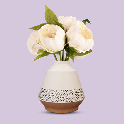 Artificial Ivory Peonies Bouquet in a Off-White Skandi Vase