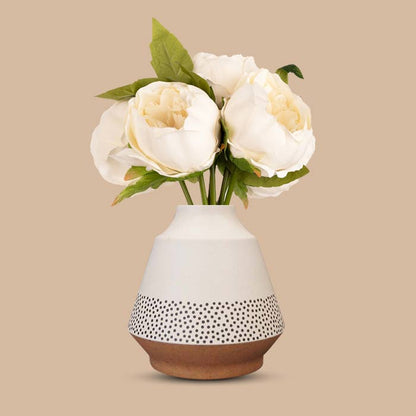 Artificial Ivory Peonies Bouquet in a Off-White Skandi Vase