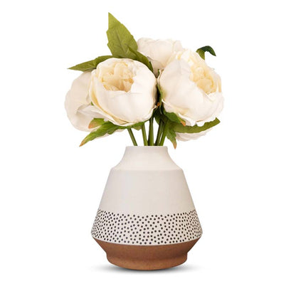 Artificial Ivory Peonies Bouquet in a Off-White Skandi Vase