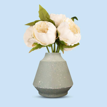 Ivory Fake Peonies in Green Skandi Vase