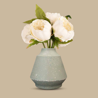 Ivory Fake Peonies in Green Skandi Vase