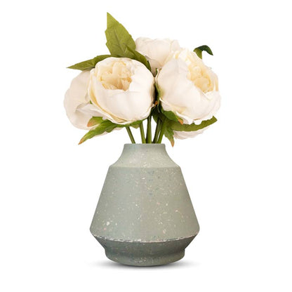 Ivory Fake Peonies in Green Skandi Vase