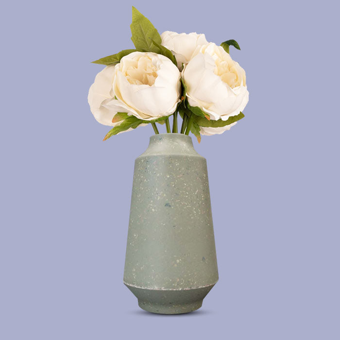 Artificial Ivory Peonies Bouquet in a Skandi Green Vase