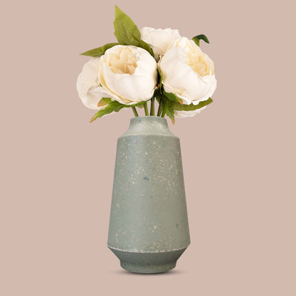 Artificial Ivory Peonies Bouquet in a Skandi Green Vase