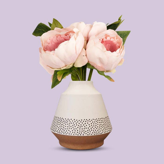 Artificial Light Pink Peonies Bouquet in a Off-White Skandi Vase