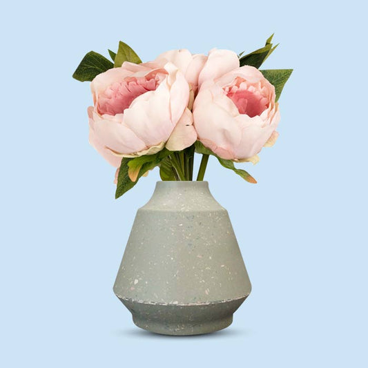 Artificial Light Pink Peonies Bouquet in a Green Skandi Vase