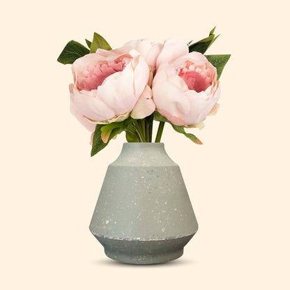 Artificial Light Pink Peonies Bouquet in a Green Skandi Vase