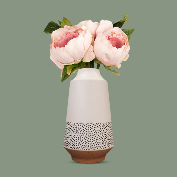 Artificial Light Pink Peonies Bouquet in a Off-White Nordic Vase