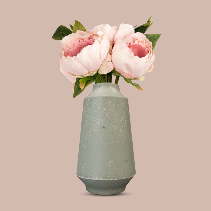 Artificial Light Pink Peonies Bouquet in a Skandi Green Vase