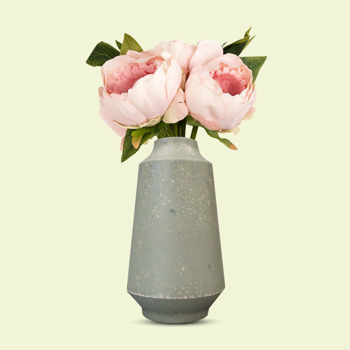 Artificial Light Pink Peonies Bouquet in a Skandi Green Vase