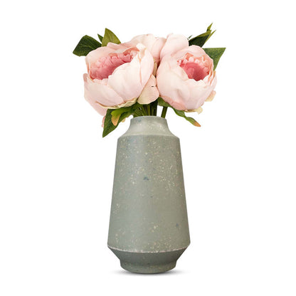 Artificial Light Pink Peonies Bouquet in a Skandi Green Vase