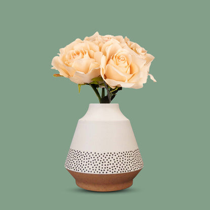 Artificial Nude Roses Bouquet in a Off-White Skandi Vase