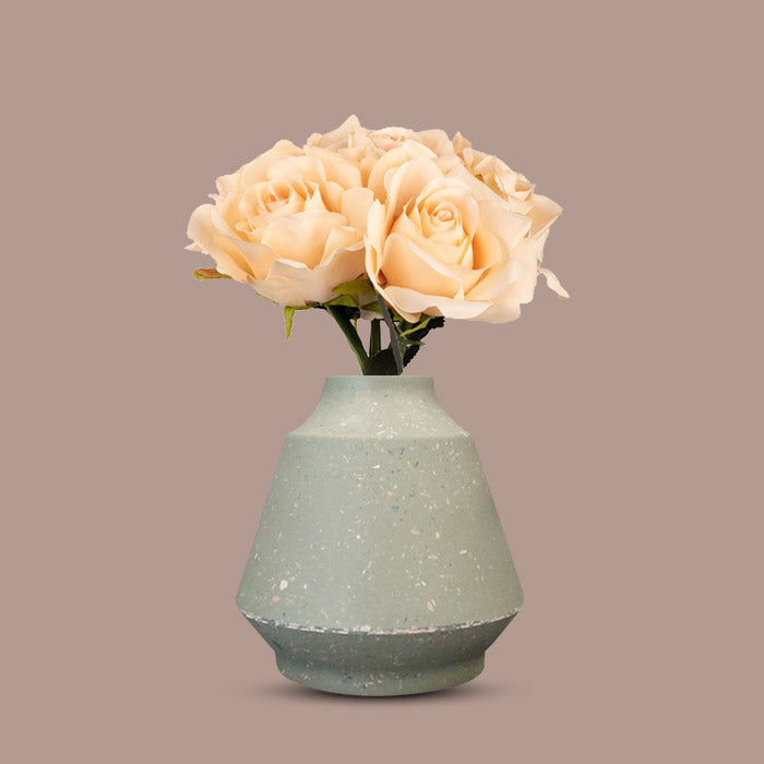 Artificial Nude Roses Bouquet in a Green Skandi Vase