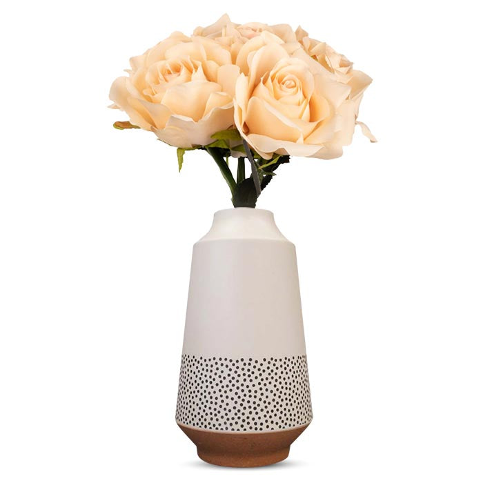 Artificial Nude Roses Bouquet in a Off-White Nordic Vase