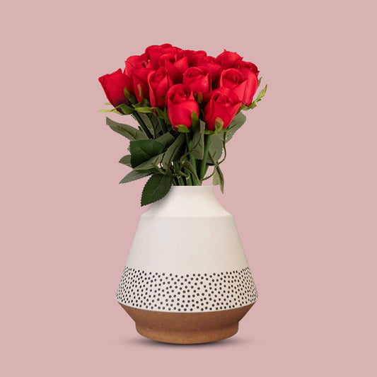 Artificial Red Roses Bouquet in a Off-White Skandi Vase