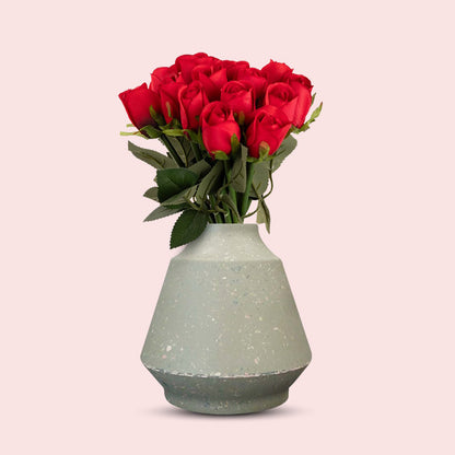 Artificial Red Roses Bouquet in a Green Skandi Vase