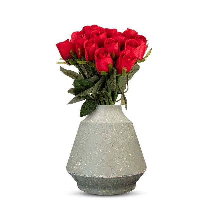 Artificial Red Roses Bouquet in a Green Skandi Vase