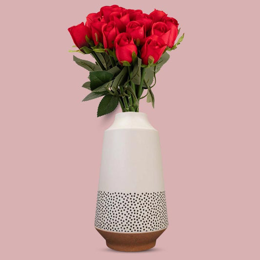 Artificial Red Roses Bouquet in a Off-White Nordic Vase