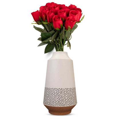 Artificial Red Roses Bouquet in a Off-White Nordic Vase