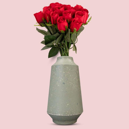 Artificial Red Roses Bouquet in a Skandi Green Vase