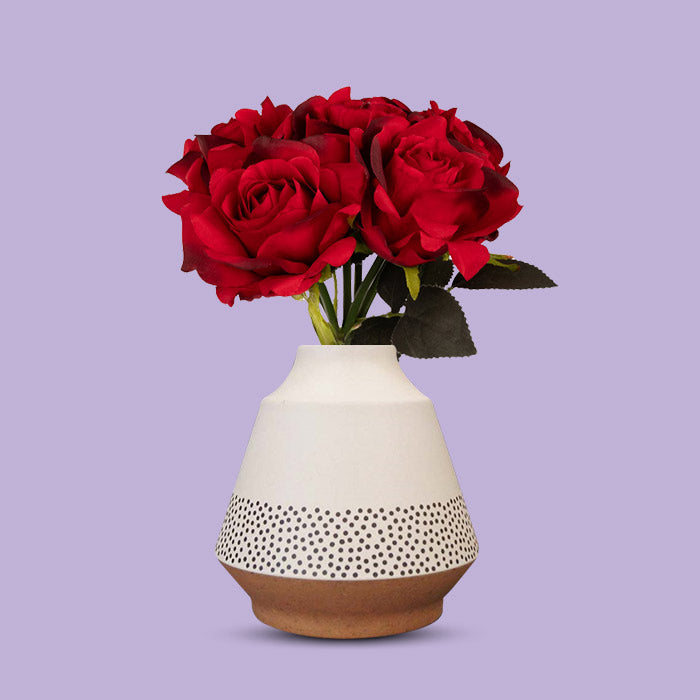 Artificial Red Roses Bunch in a Off-White Skandi Vase