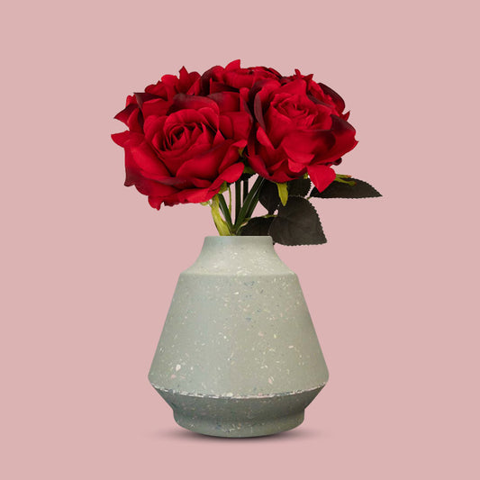 Artificial Red Roses Bunch in a Green Skandi Vase