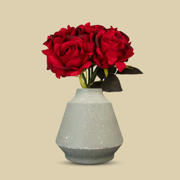 Artificial Red Roses Bunch in a Green Skandi Vase