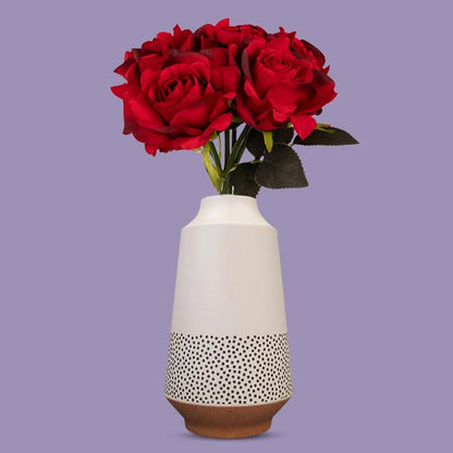 Artificial Red Roses Bunch in a Off-White Nordic Vase