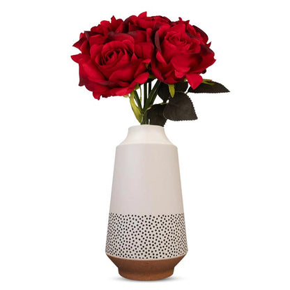 Artificial Red Roses Bunch in a Off-White Nordic Vase