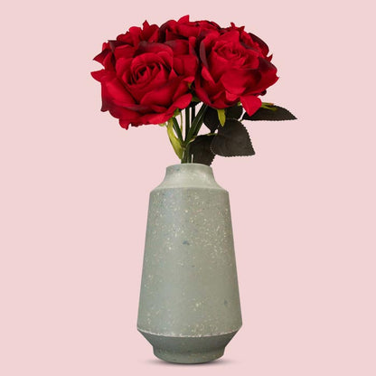 Artificial Red Roses Bunch in a Skandi Green Vase