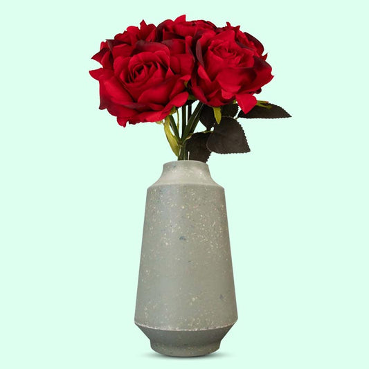 Artificial Red Roses Bunch in a Skandi Green Vase