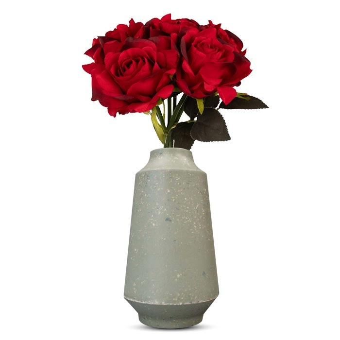 Artificial Red Roses Bunch in a Skandi Green Vase