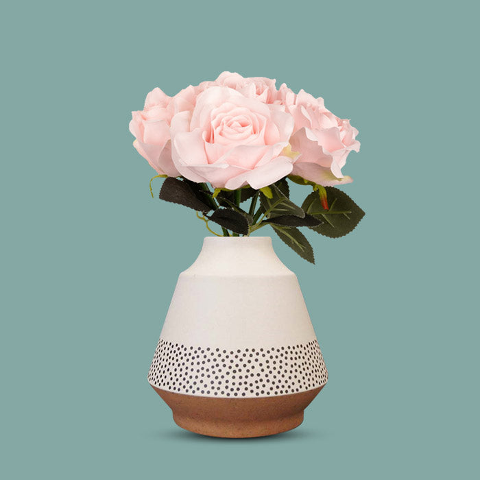 Artificial Soft Pink Roses Bouquet in a Off-White Skandi Vase