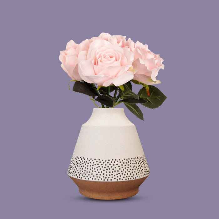 Artificial Soft Pink Roses Bouquet in a Off-White Skandi Vase