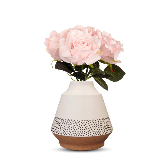 Artificial Soft Pink Roses Bouquet in a Off-White Skandi Vase