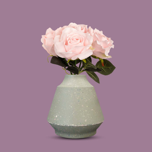 Artificial Soft Pink Roses Bouquet in a Green Skandi Vase