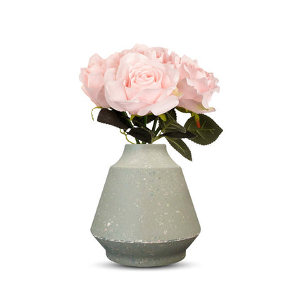 Artificial Soft Pink Roses Bouquet in a Green Skandi Vase