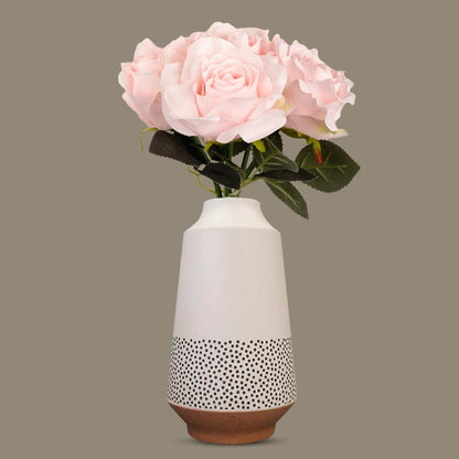 Artificial Soft Pink Roses Bouquet in a Off-White Nordic Vase