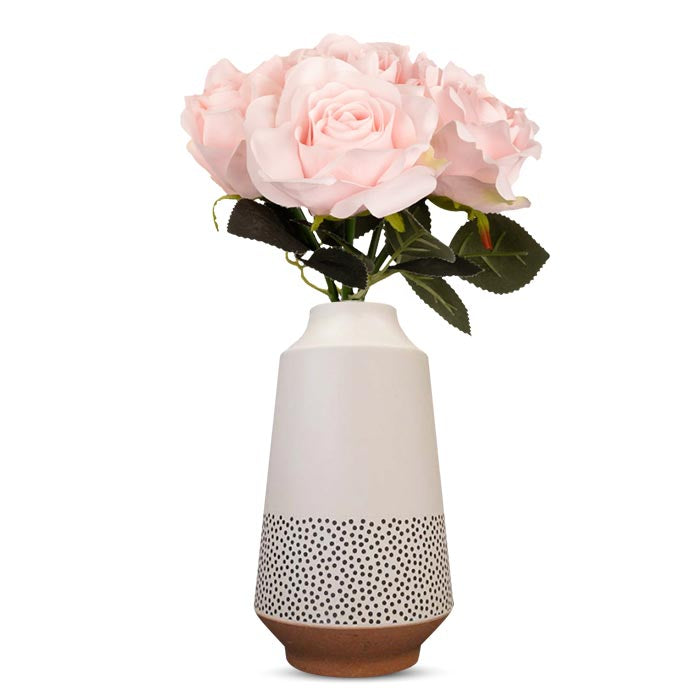 Artificial Soft Pink Roses Bouquet in a Off-White Nordic Vase