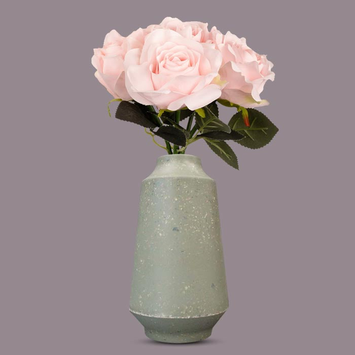 Artificial Soft Pink Roses Bouquet in a Skandi Green Vase